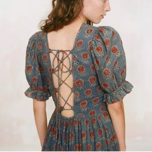 NWT Christy Dawn Amalia dress in indigo sunflower block print - S